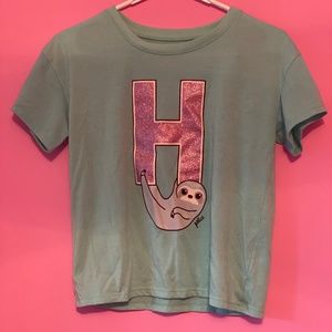 Justice Cute H Monogram Sloth Shirt - kids size 12